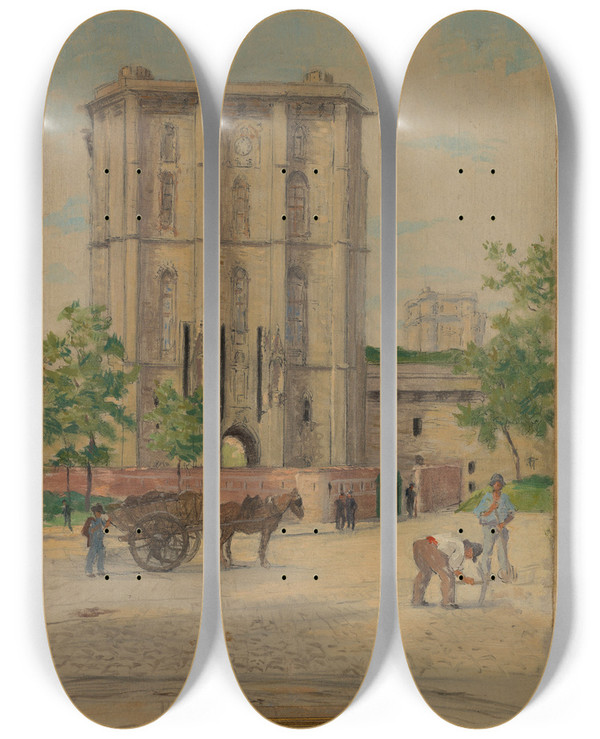 Triptych art skateboard deck of Maurice Chabas Le Fort by Maurice Chabas (1862-1947)