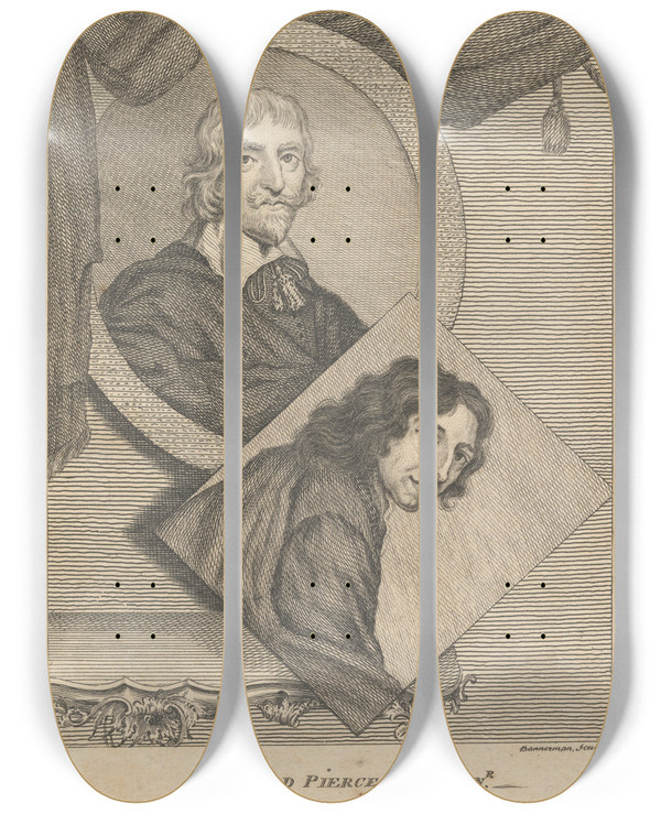 Triptych art skateboard deck of Alexander Bannerman Edward Pierce Senior And Junior by Alexander Bannerman (1730-1780)