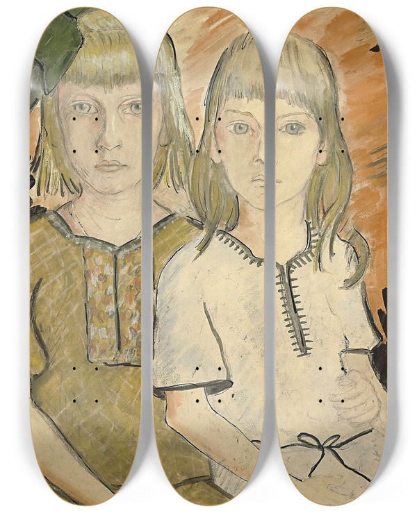 Triptych art skateboard deck of Otto Mueller Helga Und Eva Goerger by Otto Mueller (1874-1930)