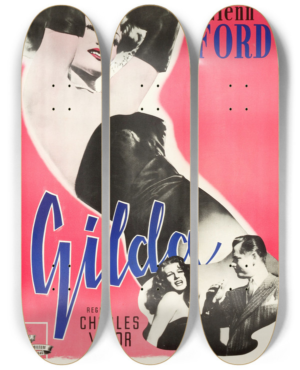 Triptych art skateboard deck of Eric Rohman Gilda by Eric Rohman (1891-1949)