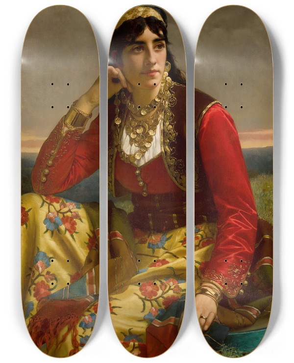 Triptych art skateboard deck of Jan Frederik Pieter Portielje An Eastern European Beauty by Jan Frederik Pieter Portielje (1829-1908)