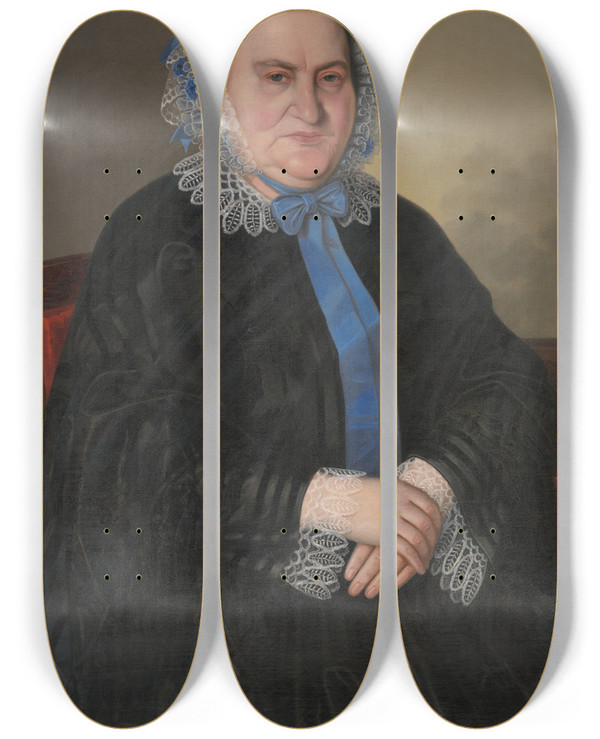 Triptych art skateboard deck of Peter Michal Boh Portrt Pani Telovej by Peter Michal Bohun (1822-1879)