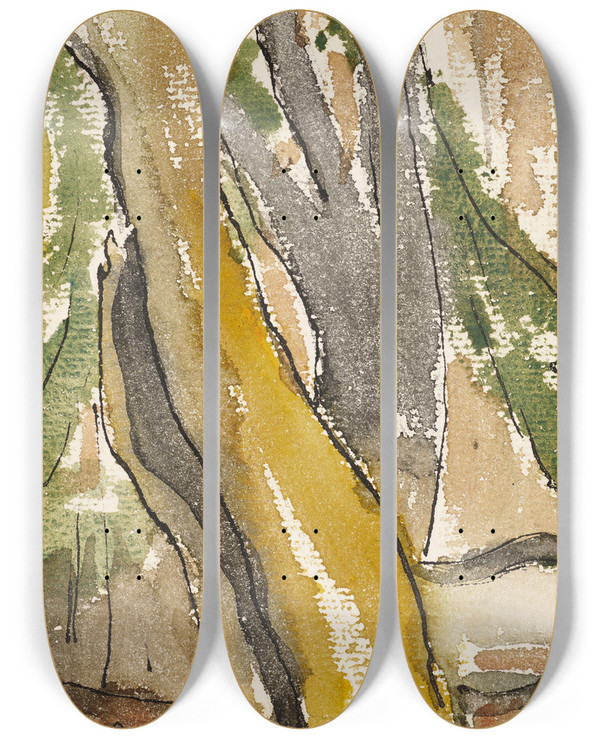 Triptych art skateboard deck of Arthur Dove Trees Behind The House by Arthur Dove (1880-1946)
