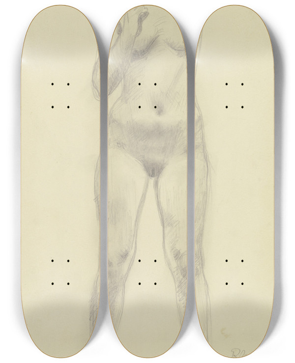 Triptych art skateboard deck of Richard Martin Werner Female Nude by Richard Martin Werner (1903-1949)