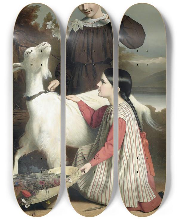 Triptych art skateboard deck of Sebastien Straub The Three Friends by Sebastien Straub (1806-1874)