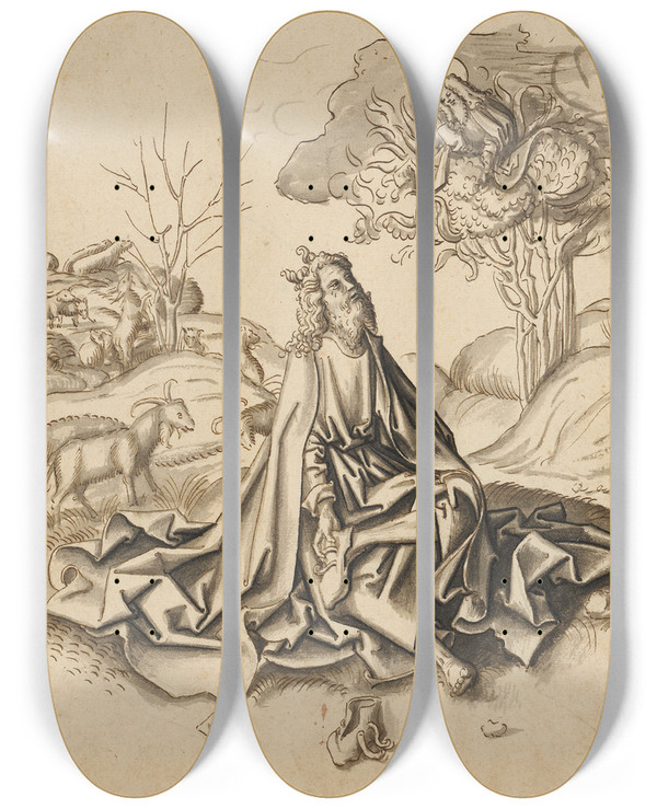 Triptych art skateboard deck of Workshop Of Hans Holbein The Elder Moses At The Burning Bush by Workshop of Hans Holbein the elder (1460-1524)