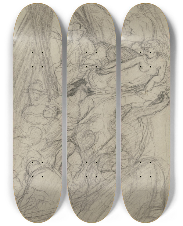 Triptych art skateboard deck of Victor Mller Odyssseus And The Sirens_1 by Victor Muller (1829-1871)