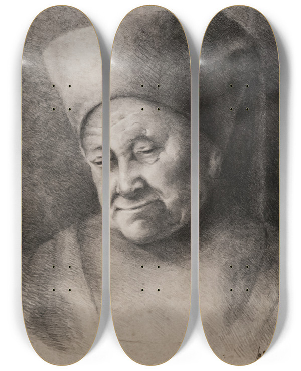Triptych art skateboard deck of Luce Boyals Elderly Woman by Luce Boyals (1892-1946)
