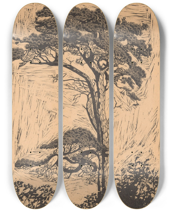 Triptych art skateboard deck of Reijer Stolk Pijnboom by Reijer Stolk (1896-1945)