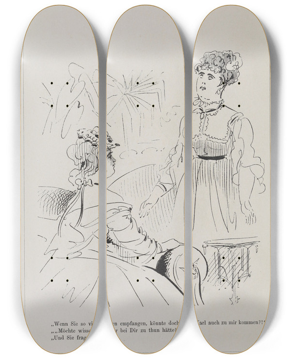 Triptych art skateboard deck of Karel Klic Bilderbuch Fur Hagestolze Pl032 by Karel Klic (1841-1926)