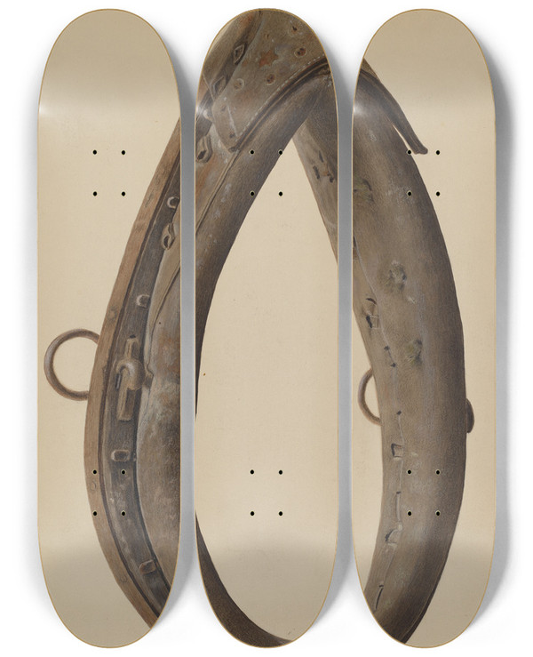 Triptych art skateboard deck of Alexander Anderson Ox Collar by Alexander Anderson