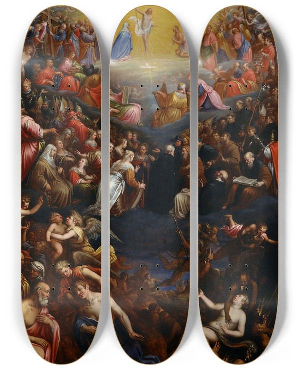 Triptych art skateboard deck of Leandro Bassano The Last Judgement by Leandro Bassano (1557-1623)