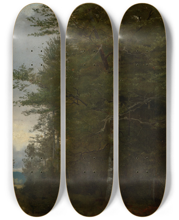 Triptych art skateboard deck of Hans Thoma Buche Am Waldrand by Hans Thoma (1839-1924)