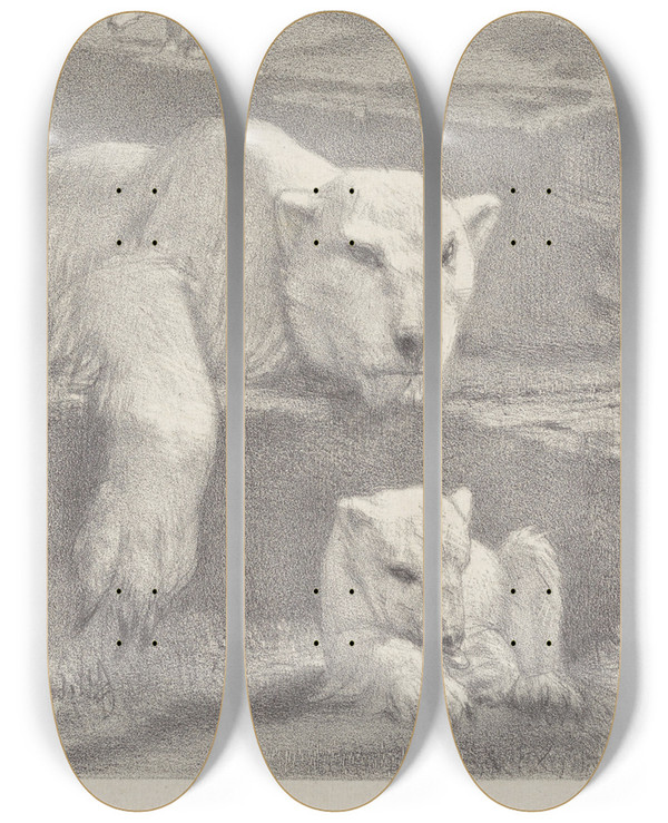 Triptych art skateboard deck of August Alleb Drie Ijsberen by August Allebe (1838-1927)