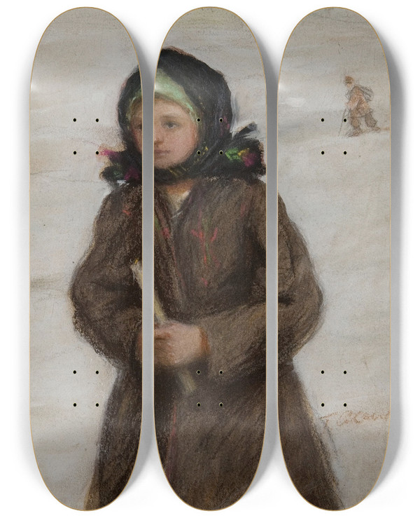 Triptych art skateboard deck of Teodor Axentowicz Dziewczyna Z Gromnic by Teodor Axentowicz (1859-1938)
