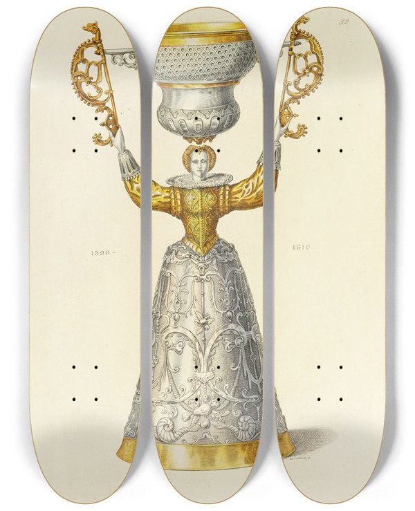 Triptych art skateboard deck of Carl Becker Kunstwerke Und Gerathschaften Des Mittelalters Und Der Renaissance Pl32 by Carl Becker (19-)