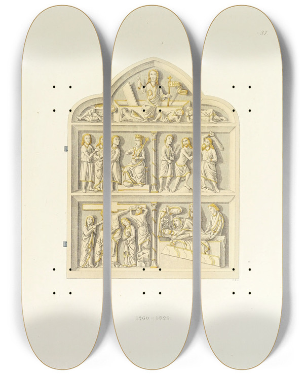 Triptych art skateboard deck of Carl Becker Kunstwerke Und Gerathschaften Des Mittelalters Und Der Renaissance Pl37 by Carl Becker (19-)