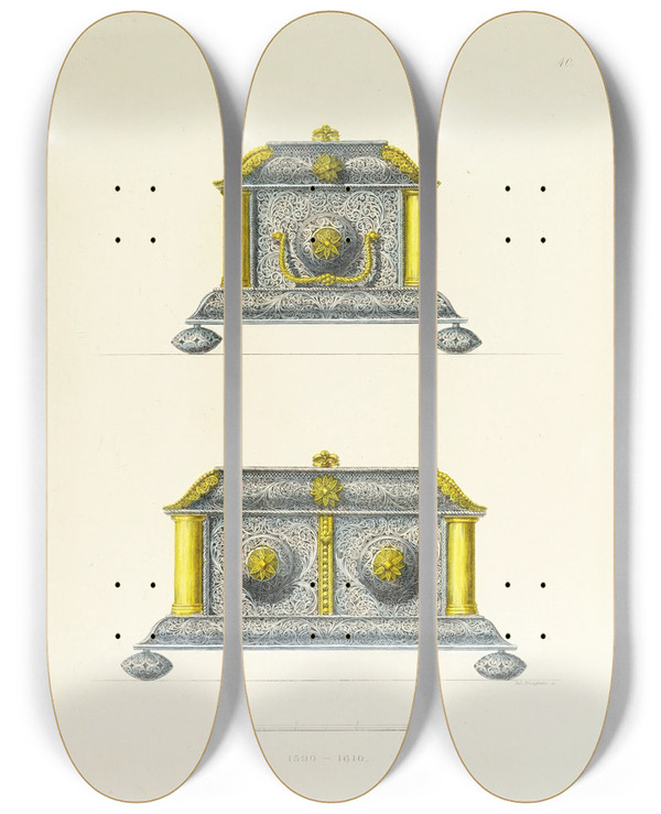 Triptych art skateboard deck of Carl Becker Kunstwerke Und Gerathschaften Des Mittelalters Und Der Renaissance Pl40 by Carl Becker (19-)