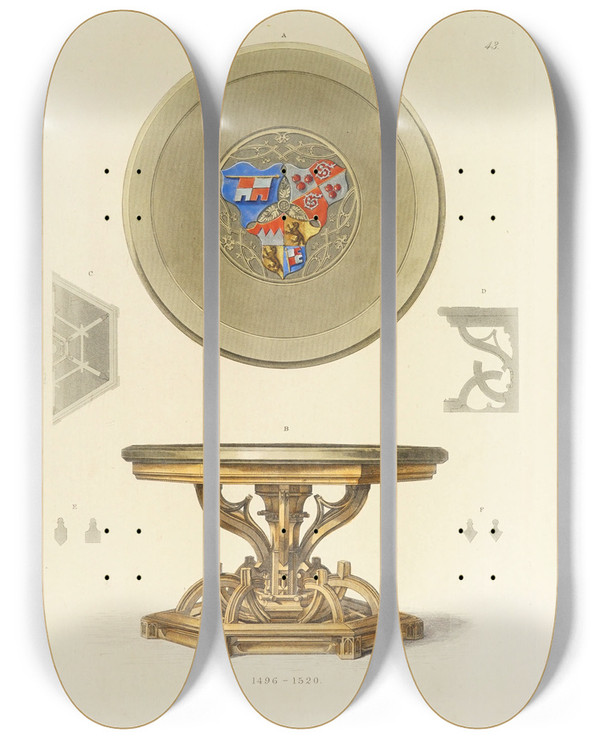 Triptych art skateboard deck of Carl Becker Kunstwerke Und Gerathschaften Des Mittelalters Und Der Renaissance Pl43 by Carl Becker (19-)