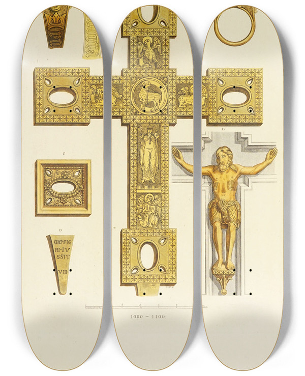 Triptych art skateboard deck of Carl Becker Kunstwerke Und Gerathschaften Des Mittelalters Und Der Renaissance Pl50 by Carl Becker (19-)
