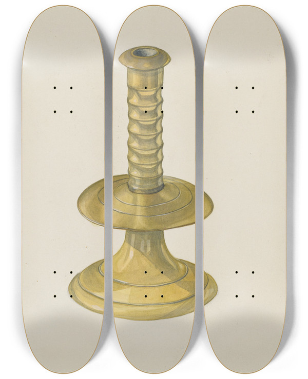 Triptych art skateboard deck of Irene M Burge Candlestick_2 by Irene M Burge