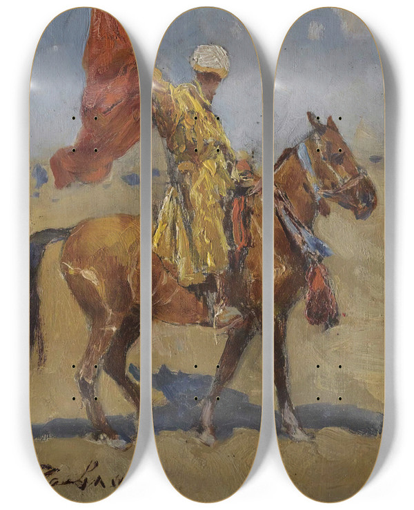 Triptych art skateboard deck of Franz Roubaud The Standard Bearer by Franz Roubaud (1856-1928)