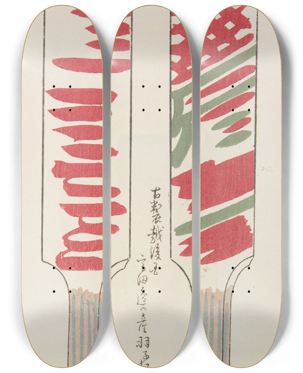 Triptych art skateboard deck of Shimizu Seif Unai No Tomo Pl 145 by Shimizu Seifu (1851-1913)