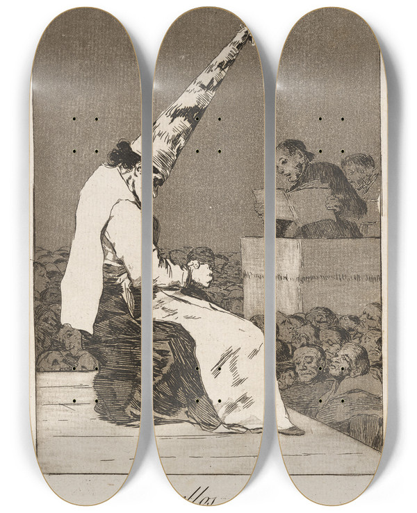 Triptych art skateboard deck of Francisco De Goya Aquellos Polbos Those Specks Of Dust by Francisco de Goya (1746-1828)