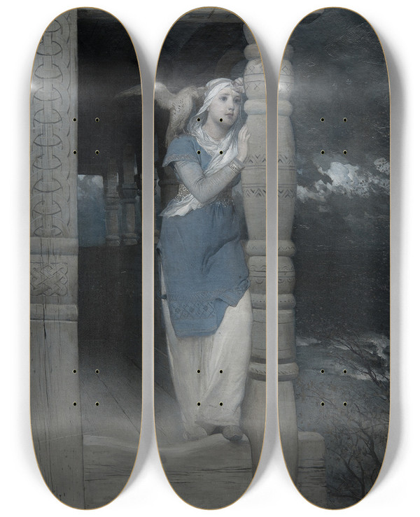 Triptych art skateboard deck of August Malmstrm Ingeborgs Klagan Ur Frithiofs Saga by August Malmstrom (1829-1901)