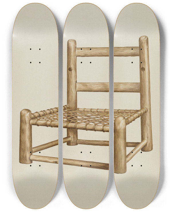 Triptych art skateboard deck of Florence Hastings Hickory High Chair by Florence Hastings