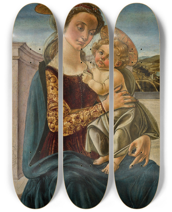 Triptych art skateboard deck of Biagio Dantonio The Virginand Child Before A Landscape by Biagio Dantonio (1446-1516)