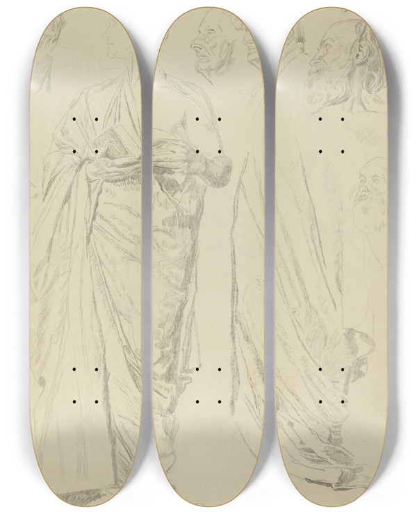 Triptych art skateboard deck of Otto Greiner Studies Of Men In Togas Recto by Otto Greiner (1869-1916)