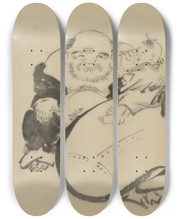 Triptych art skateboard deck of Katsushika Hokusai Shakuyaku Kana Ari_1 by Katsushika Hokusai (1760-1849)
