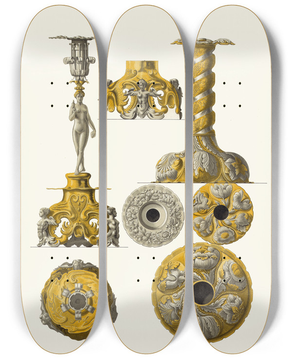 Triptych art skateboard deck of Fedor Grigoryevich Solntsev Podsvechniki by Fedor Grigoryevich Solntsev (1801-1892)