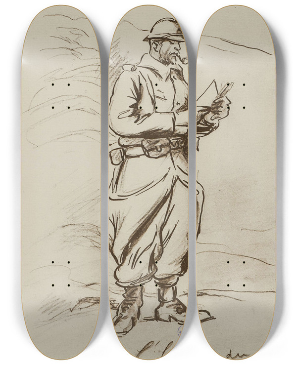 Triptych art skateboard deck of Georges Goursat Sem Lheure Du Vaguemestre by Georges Goursat (Sem) (1863-1934)