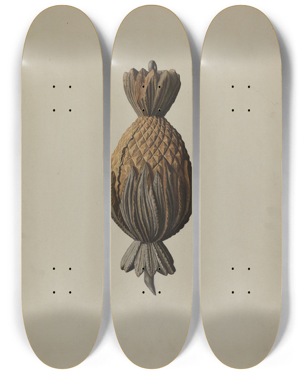 Triptych art skateboard deck of Laura Bilodeau Wood Tradesmans Sign by Laura Bilodeau
