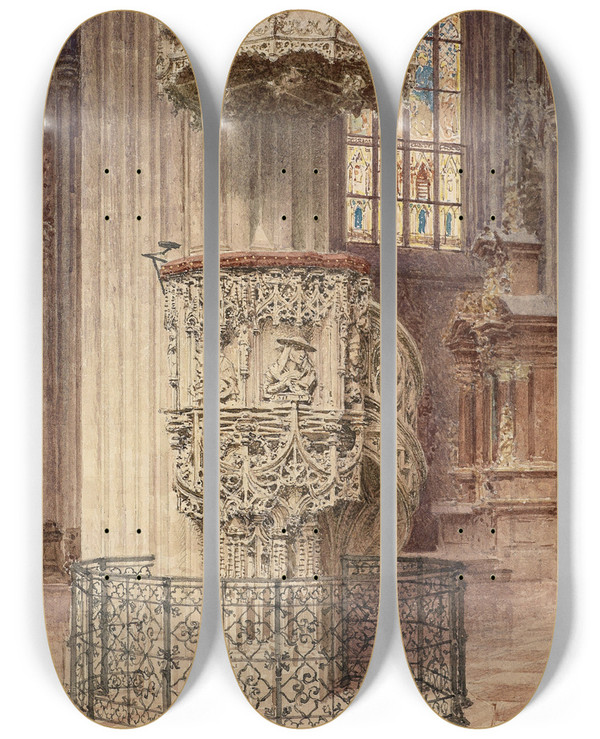 Triptych art skateboard deck of Richard Moser Stephansdom Pilgramkanzel by Richard Moser (1874-1924)