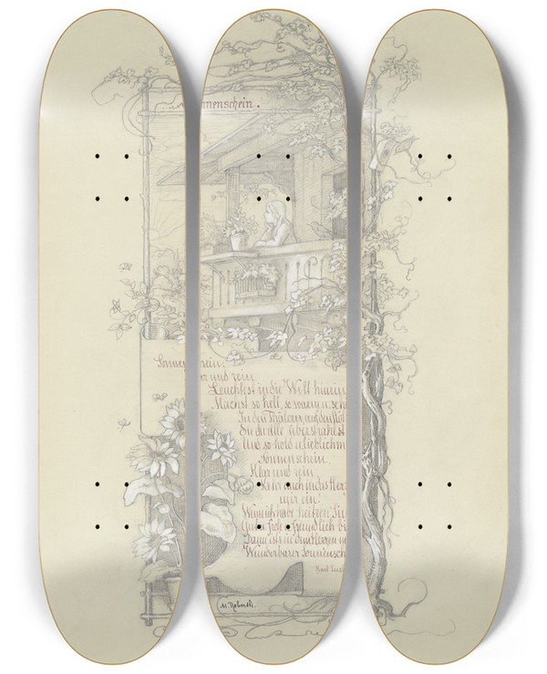 Triptych art skateboard deck of Minna Roberth Sonnenschein by Minna Roberth
