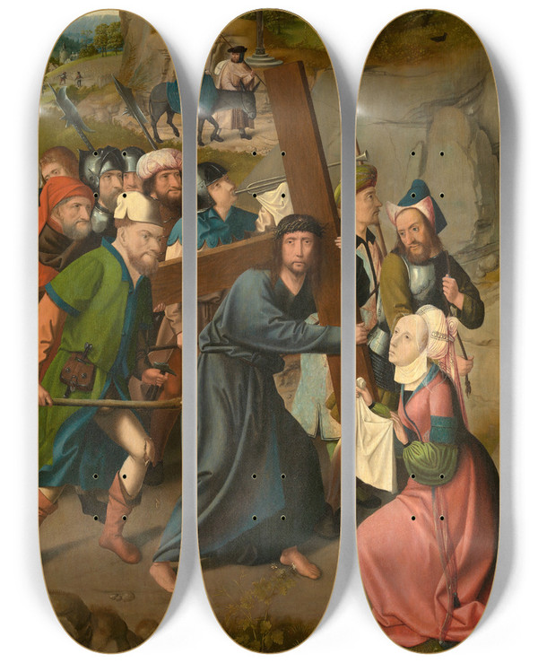 Triptych art skateboard deck of Master Of Hoogstraeten The Bearing Of The Cross And The Flight Into Egypt by Master Of Hoogstraeten (1475-1530)
