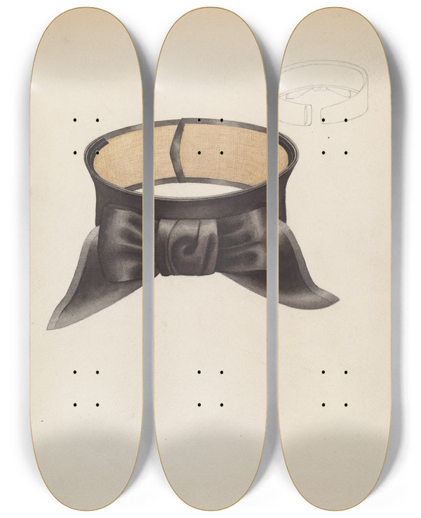 Triptych art skateboard deck of Marie Mitchell Cravat by Marie Mitchell
