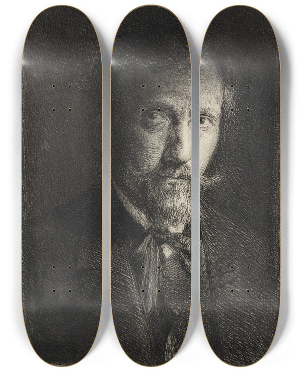 Triptych art skateboard deck of Carl Bloch Selfportrait by Carl Bloch (1834-1890)