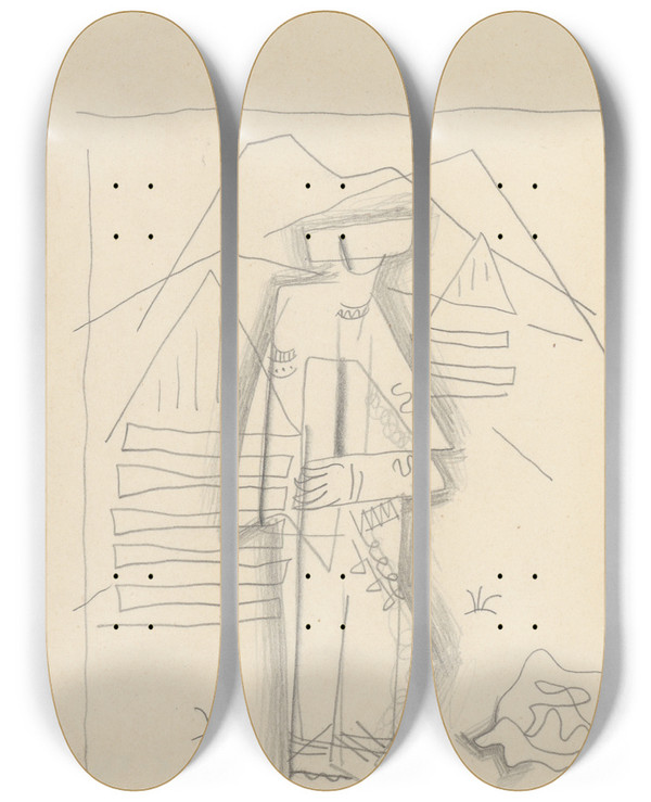Triptych art skateboard deck of Mikul Galanda Baa by Mikulas Galanda (1895-1938)