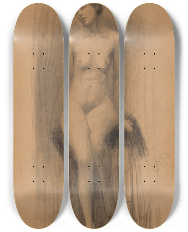 Triptych art skateboard deck of Stanisaw Wyspiaski Akt Kobiety_3 by Stanislaw Wyspianski (1869-1907)