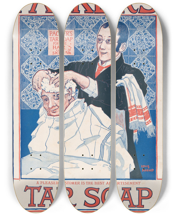 Triptych art skateboard deck of Louis Rhead Packers Tar Soap_2 by Louis Rhead (1857-1926)