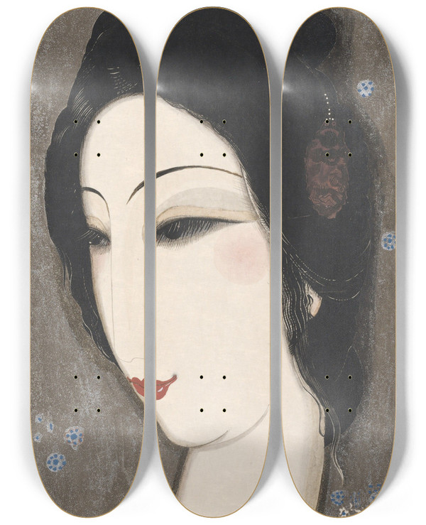 Triptych art skateboard deck of Francoislouis Schmied Histoire De La Princesse Boudour Pl03 by Francois Louis Schmied (1873-1941)