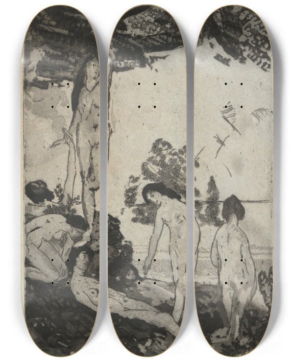 Triptych art skateboard deck of Arthur Bowen Davies By Thesea by Arthur Bowen Davies (1862-1928)