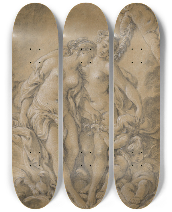Triptych art skateboard deck of Franois Boucher Nymphs And Cupids by Francois Boucher (1703-1770)