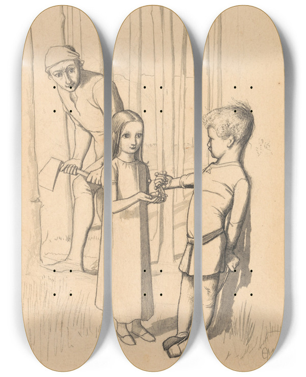 Triptych art skateboard deck of Sir John Everett Millais Study For The Woodmans Daughter_1 by Sir John Everett Millais (1829-1896)