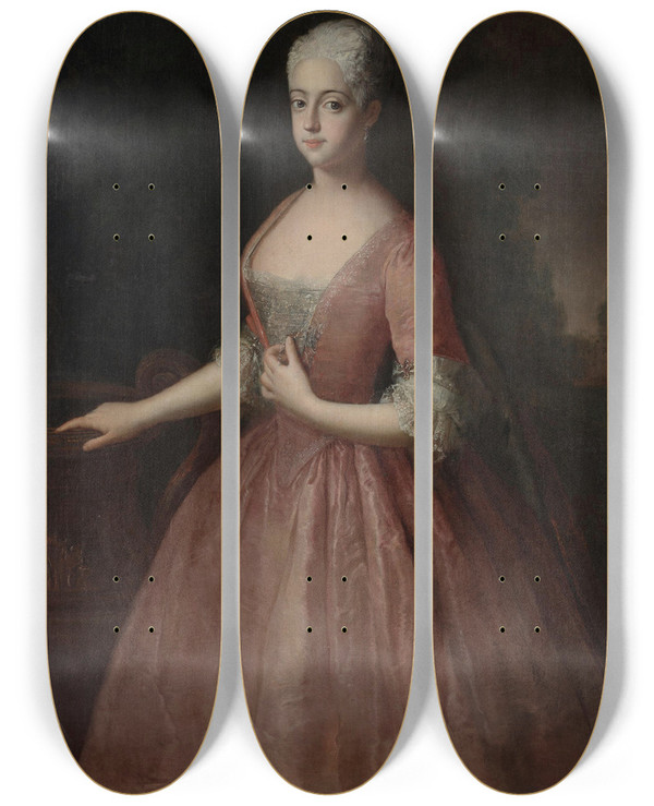 Triptych art skateboard deck of Antoine Pesne Markgrfin Friederike Louise by Antoine Pesne (1683-1757)