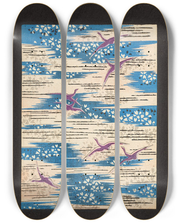 Triptych art skateboard deck of Korin Furuya Editor Bijutsukai Pl5 by Korin Furuya (Editor) (1875-1910)